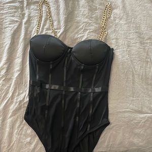 Gold chain straps bodysuit